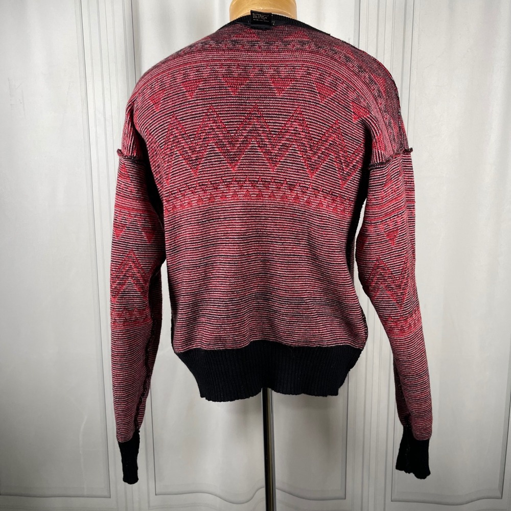 Vintage 80's PROFILE 100% Wool Sweater • Black Red Nordic Ski Geometric Knit • L - Picture 12 of 14